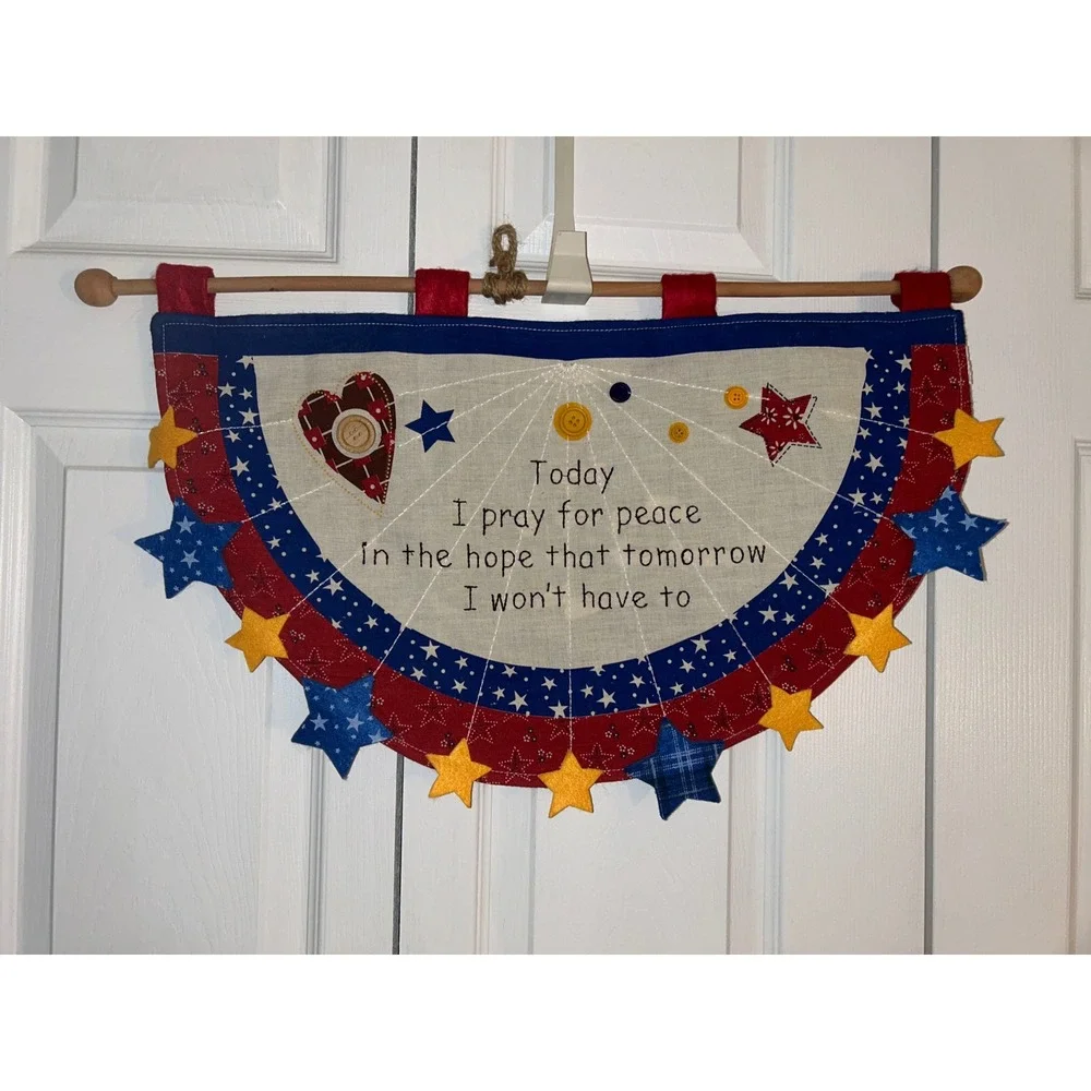 Americana Folk Art Wall Hanging Peace Prayer Bunting Banner Patriotic Decor